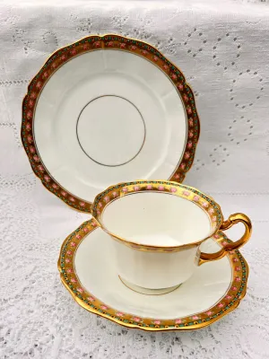 E Hughes Pink Rose Teacup Trio