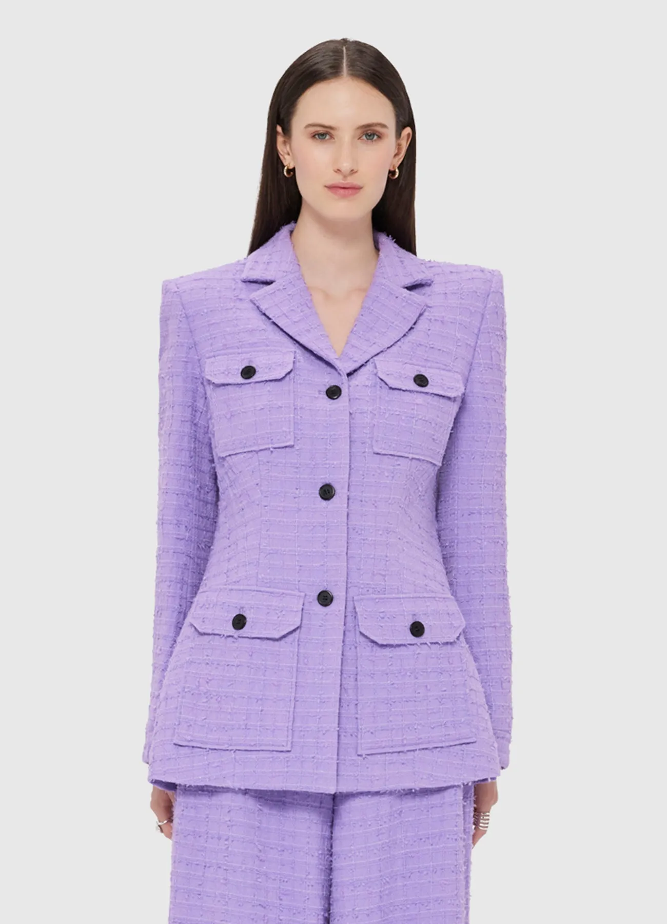 Edith Tweed Pocket Blazer - Violet