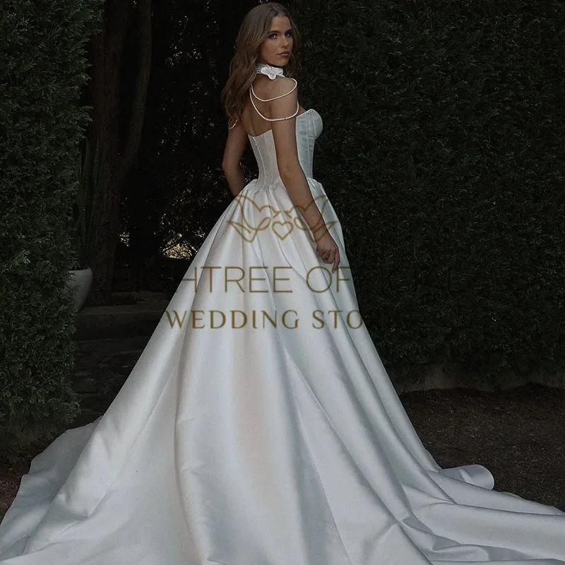 Eightree Princess A-Line Wedding Dresses White Sweetheart Bride Dress Formal Boho Beach Wedding Evening Gowns Without Necklace