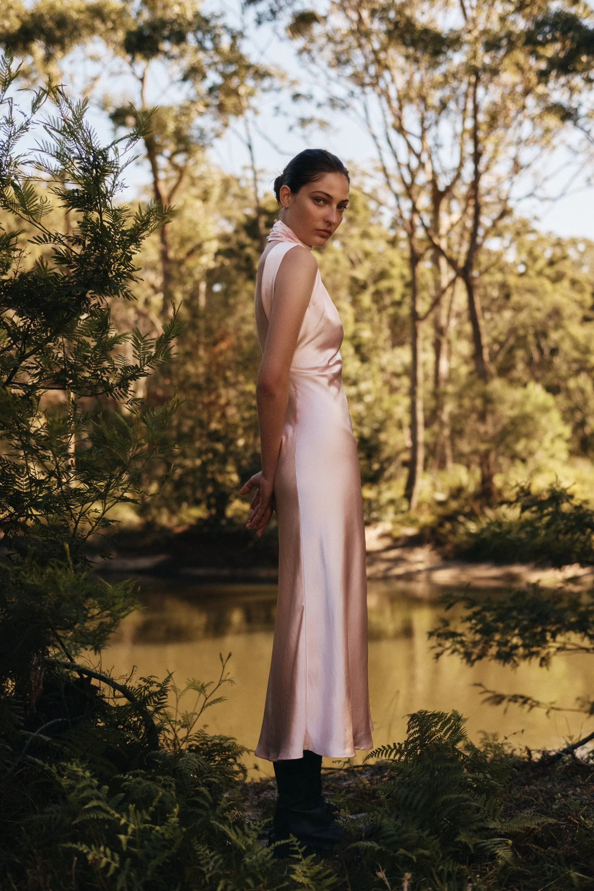 ELANIA GLOSS SATIN MIDI DRESS