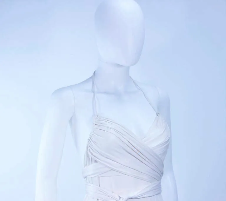 ELIZABETH MASON COUTURE White Silk Jersey Draped Gown