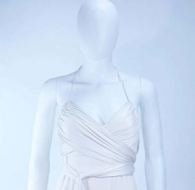 ELIZABETH MASON COUTURE White Silk Jersey Draped Gown