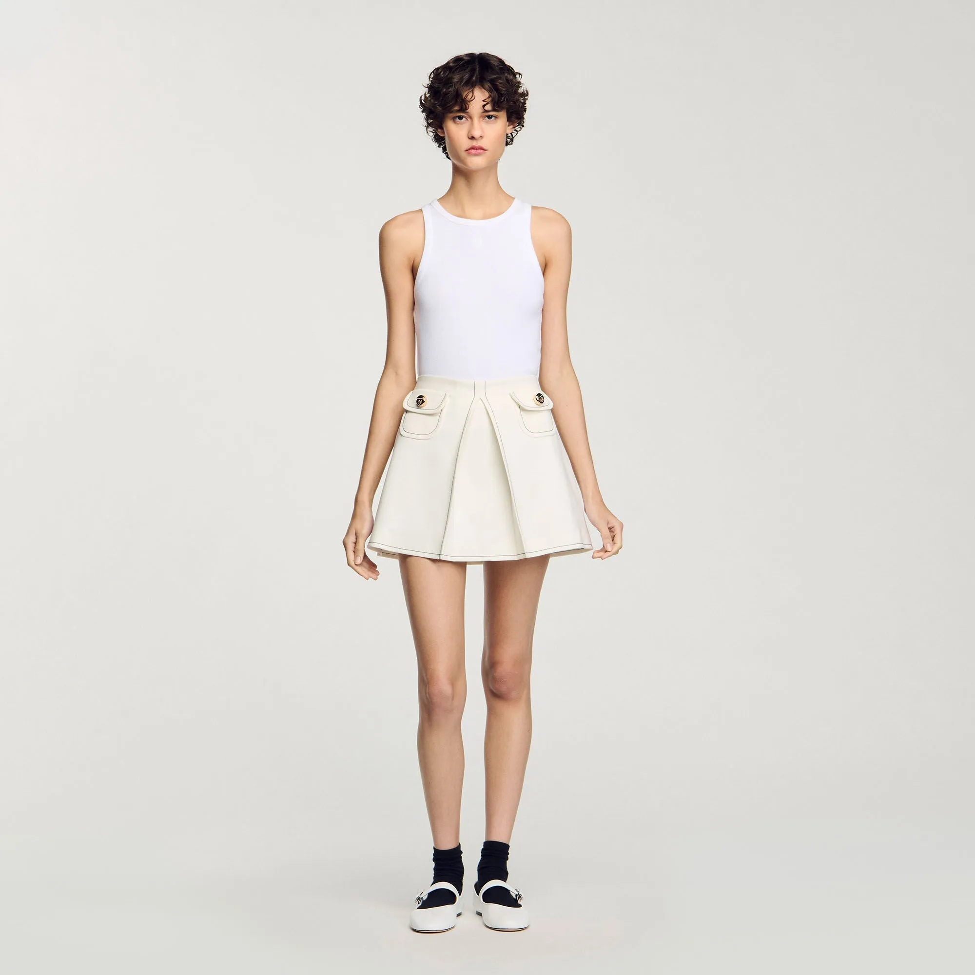 Elo Short Box-Pleated Skirt Ecru