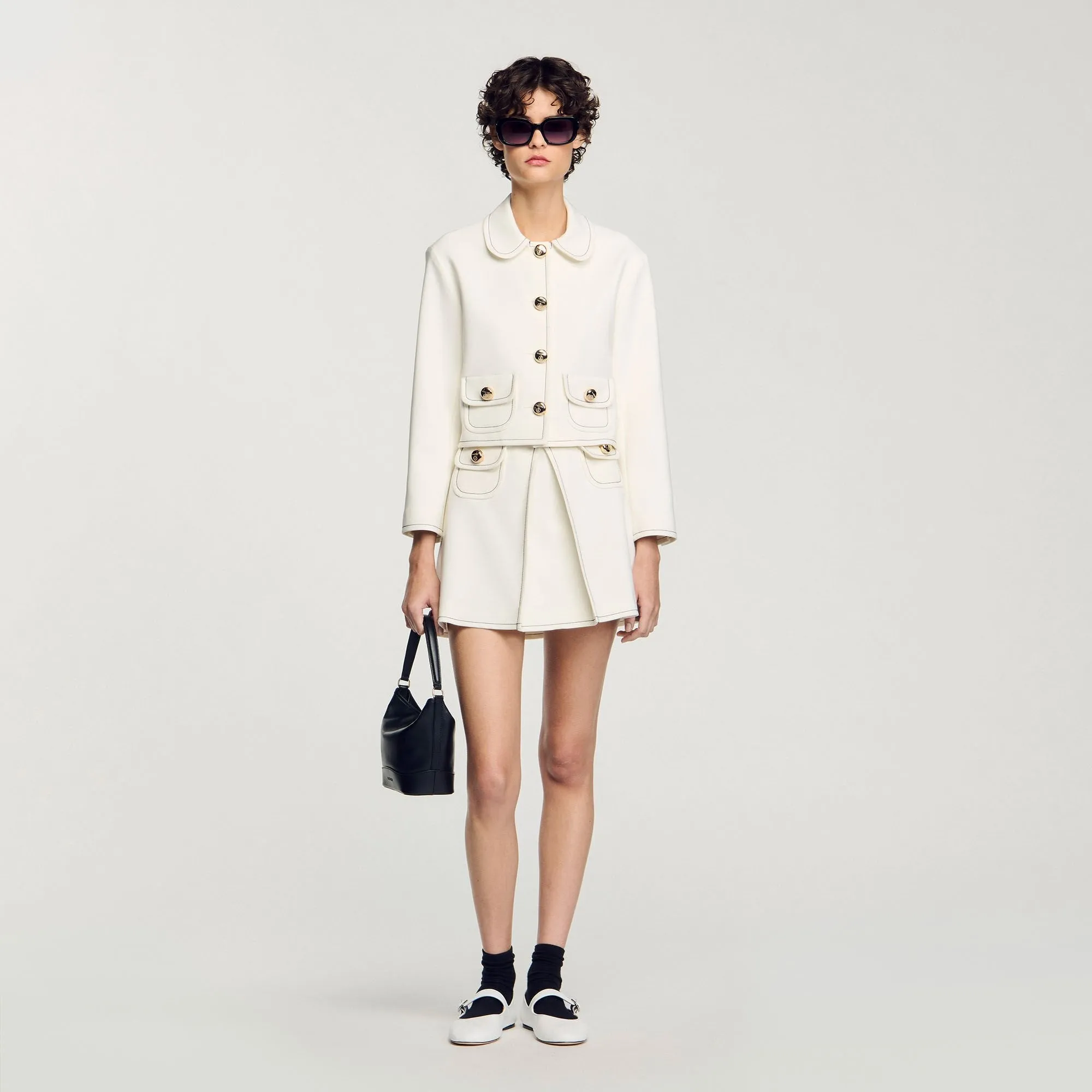 Elo Short Box-Pleated Skirt Ecru