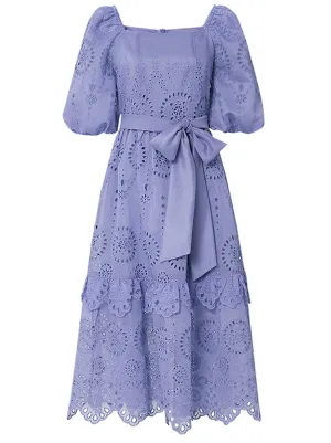 Embroidered Square Collar Puff Sleeve Vintage Dress Boho Dress