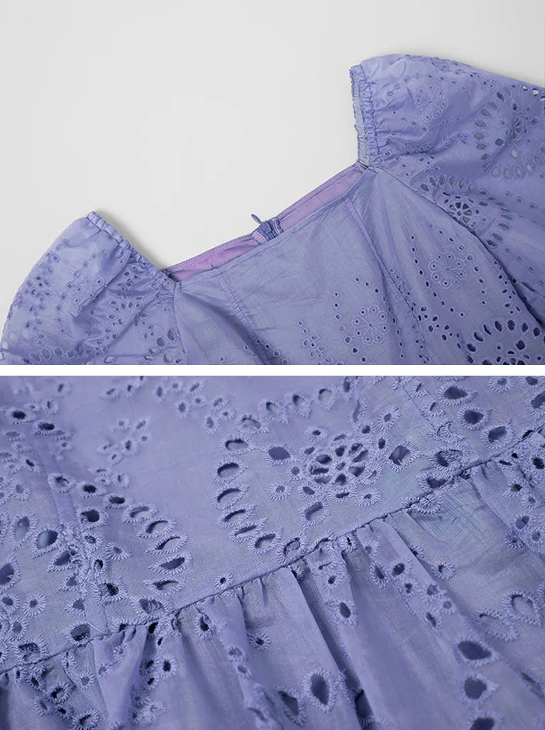 Embroidered Square Collar Puff Sleeve Vintage Dress Boho Dress