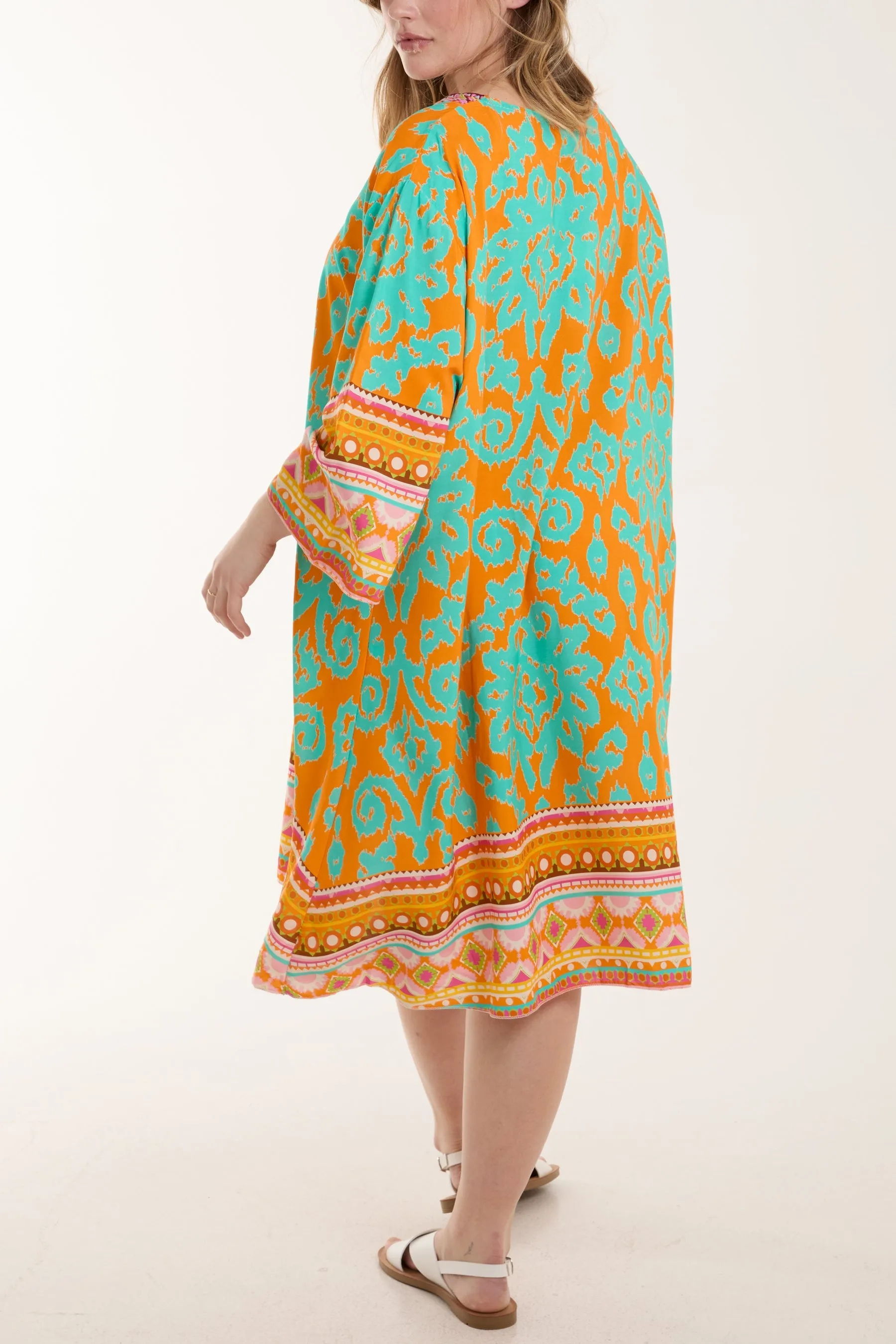 Embroidery V-Neck Printed Tunic Dress