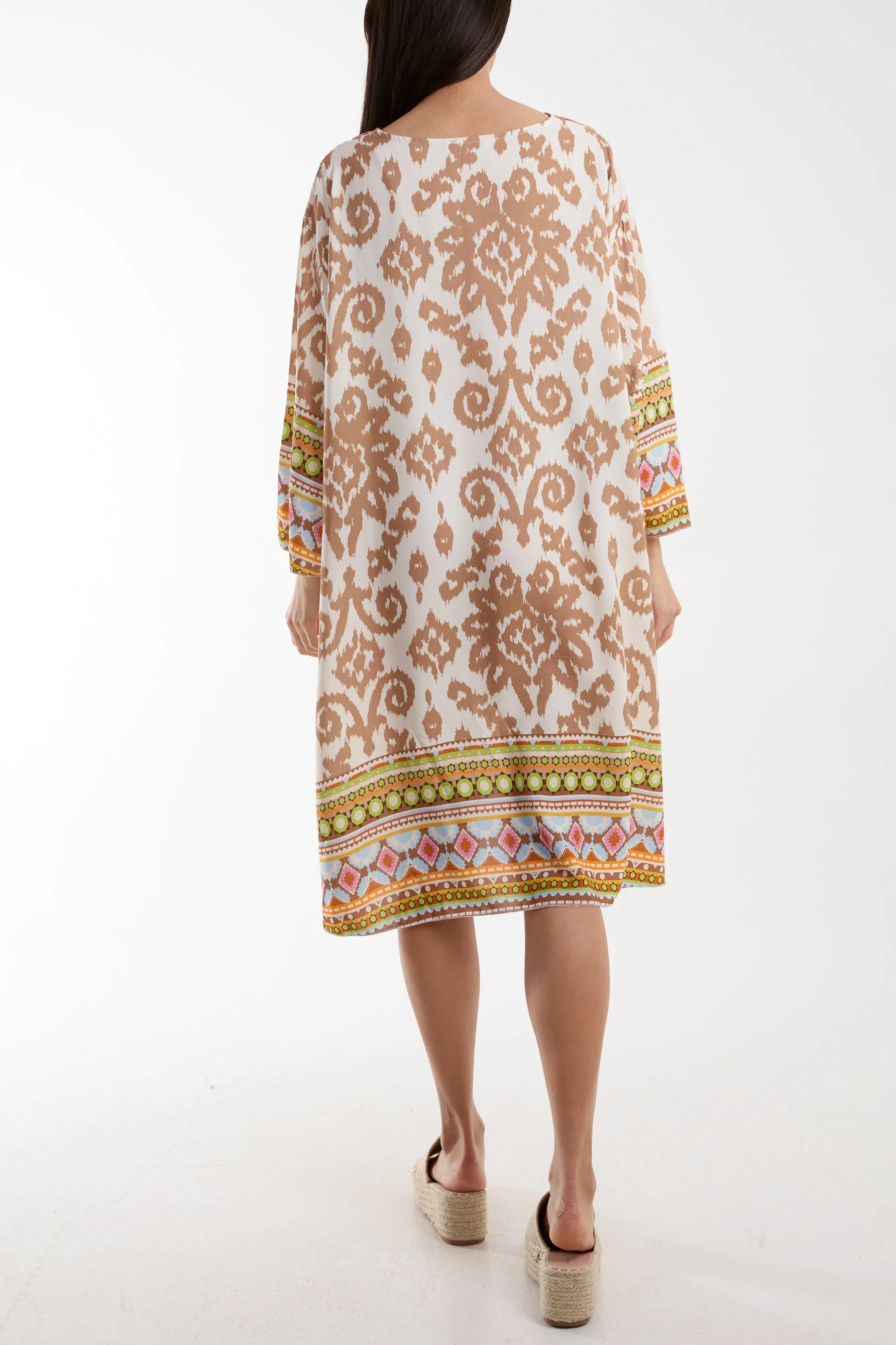 Embroidery V-Neck Printed Tunic Dress