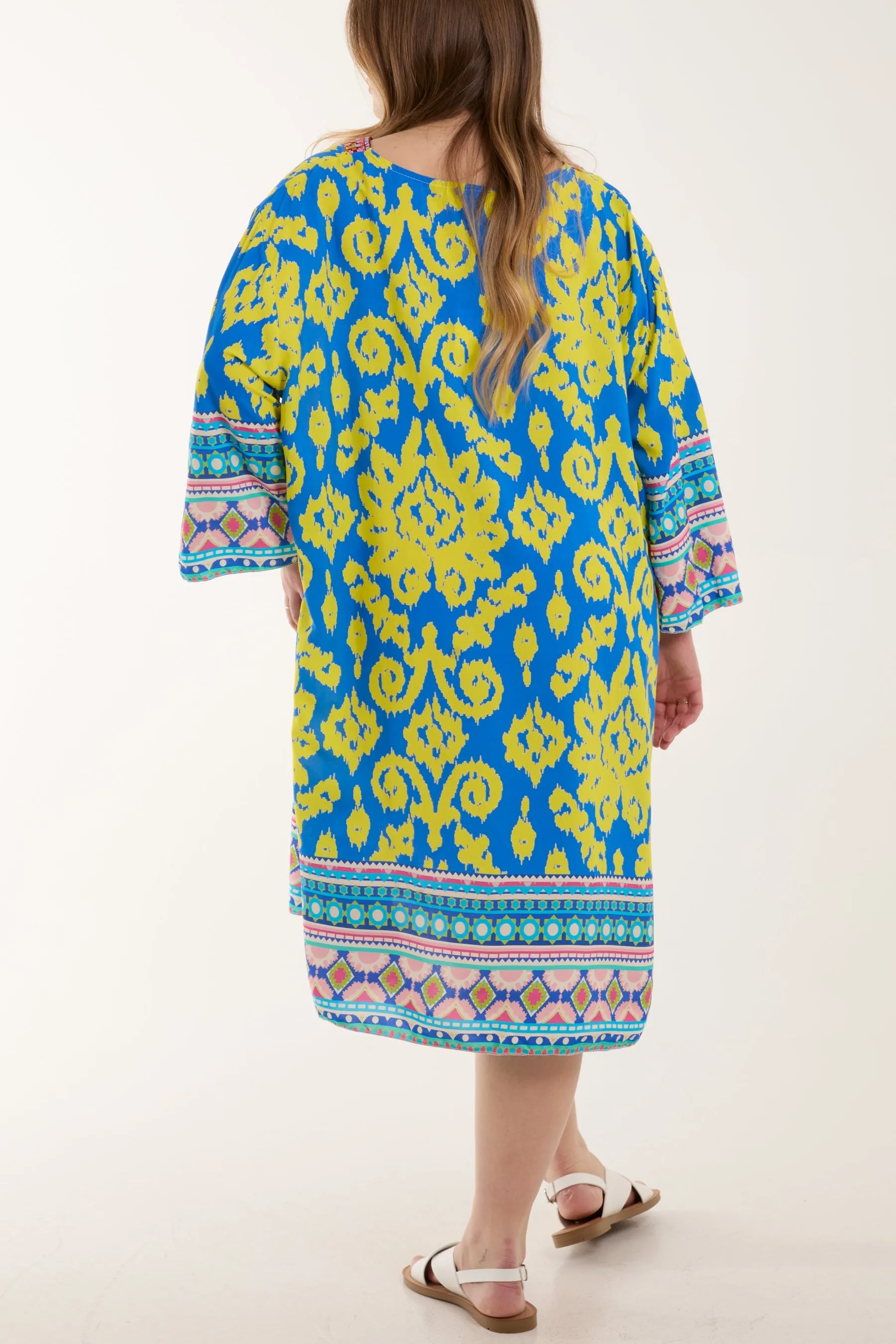 Embroidery V-Neck Printed Tunic Dress