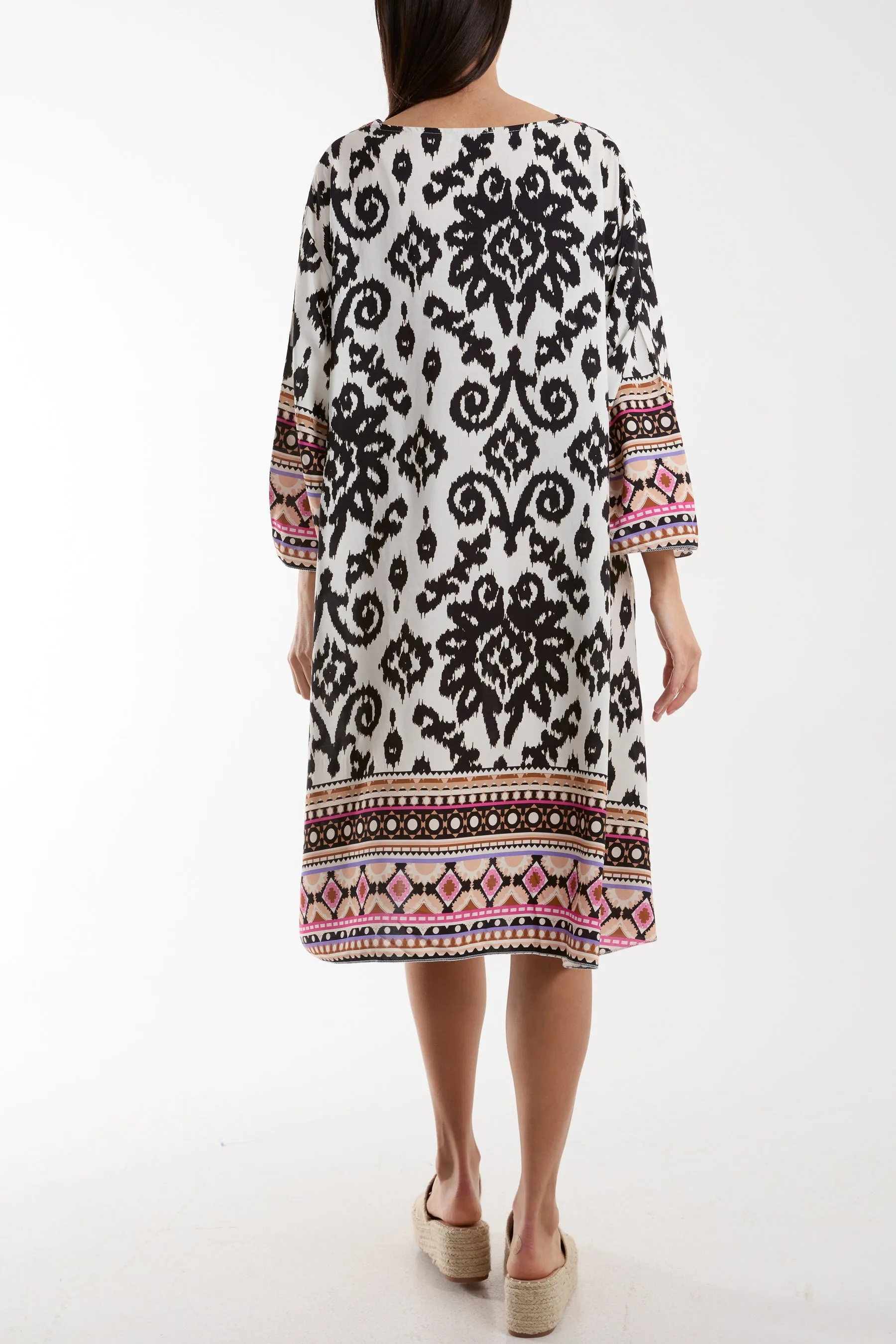 Embroidery V-Neck Printed Tunic Dress