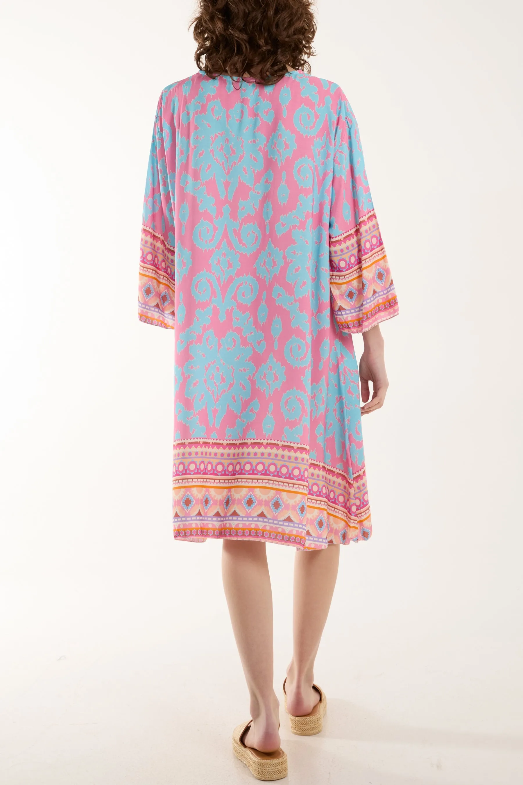Embroidery V-Neck Printed Tunic Dress