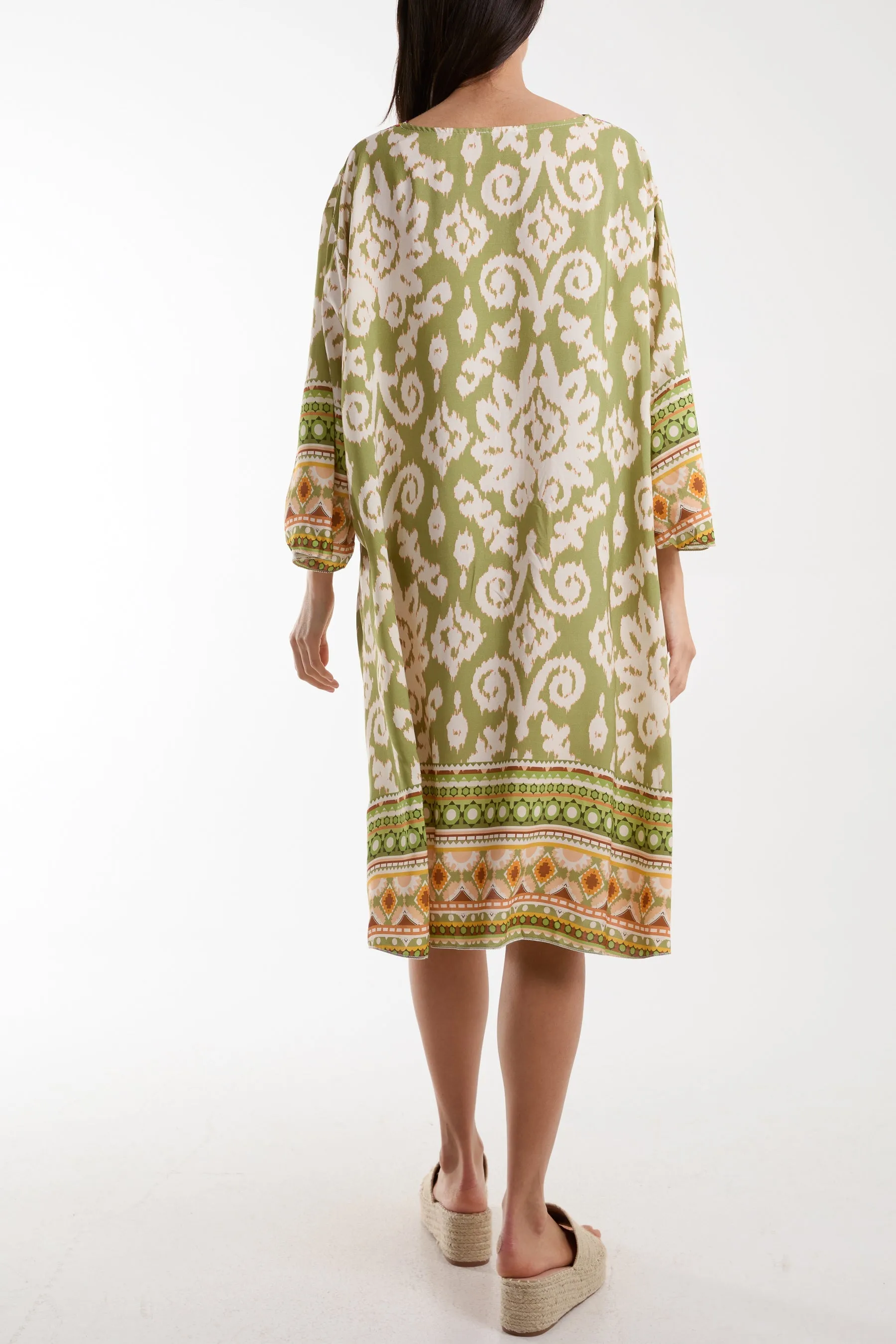 Embroidery V-Neck Printed Tunic Dress