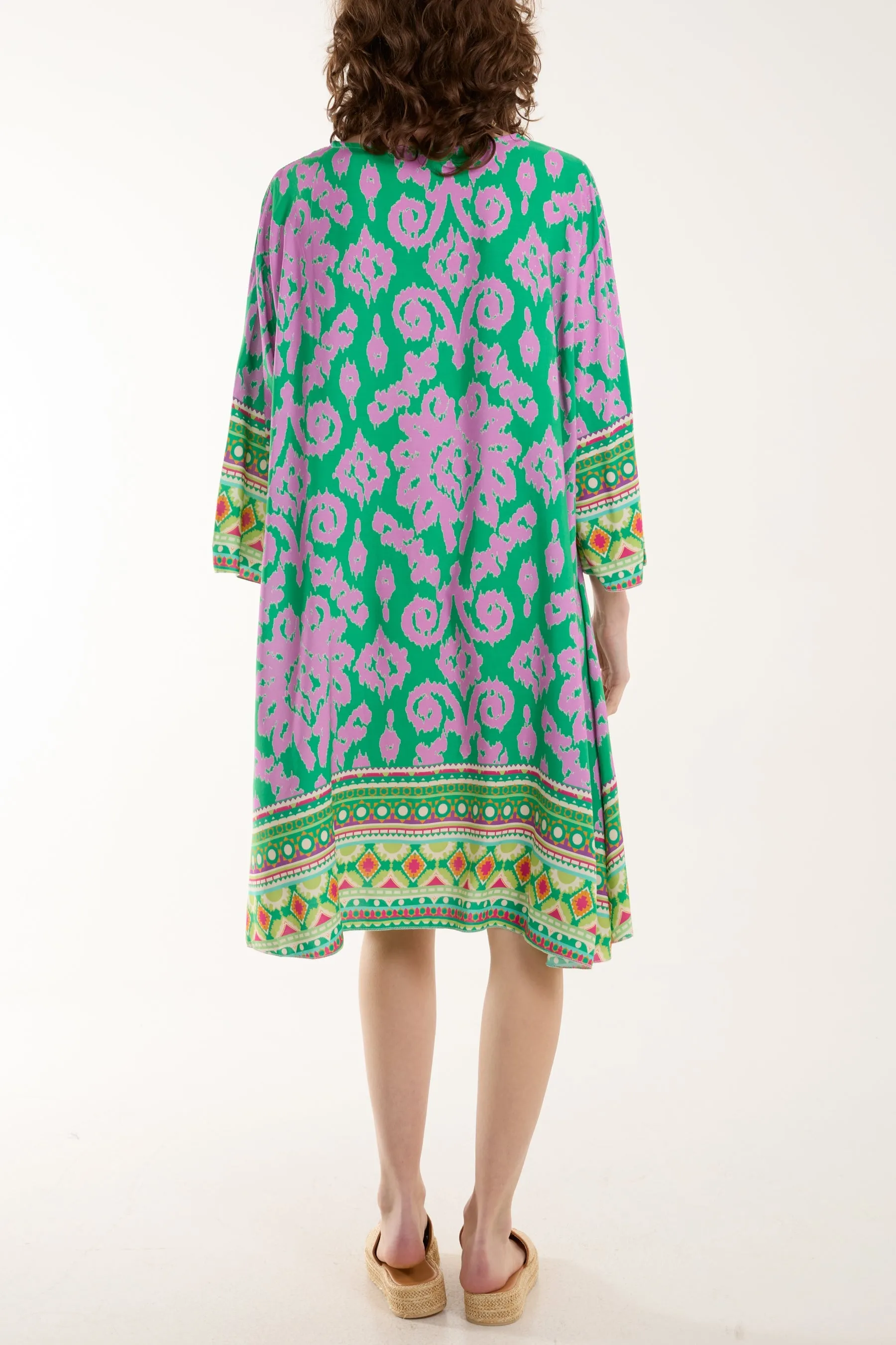 Embroidery V-Neck Printed Tunic Dress