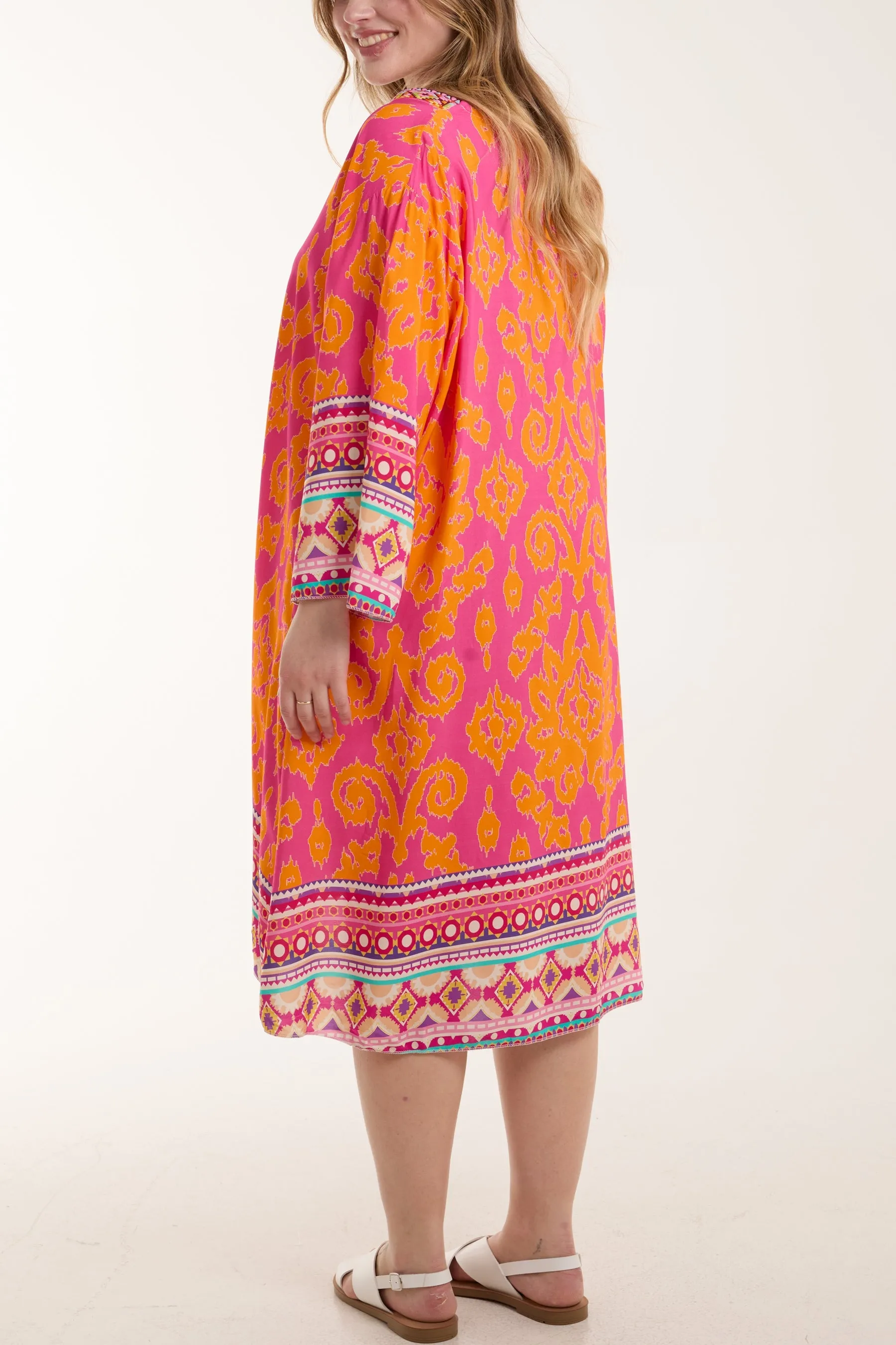 Embroidery V-Neck Printed Tunic Dress