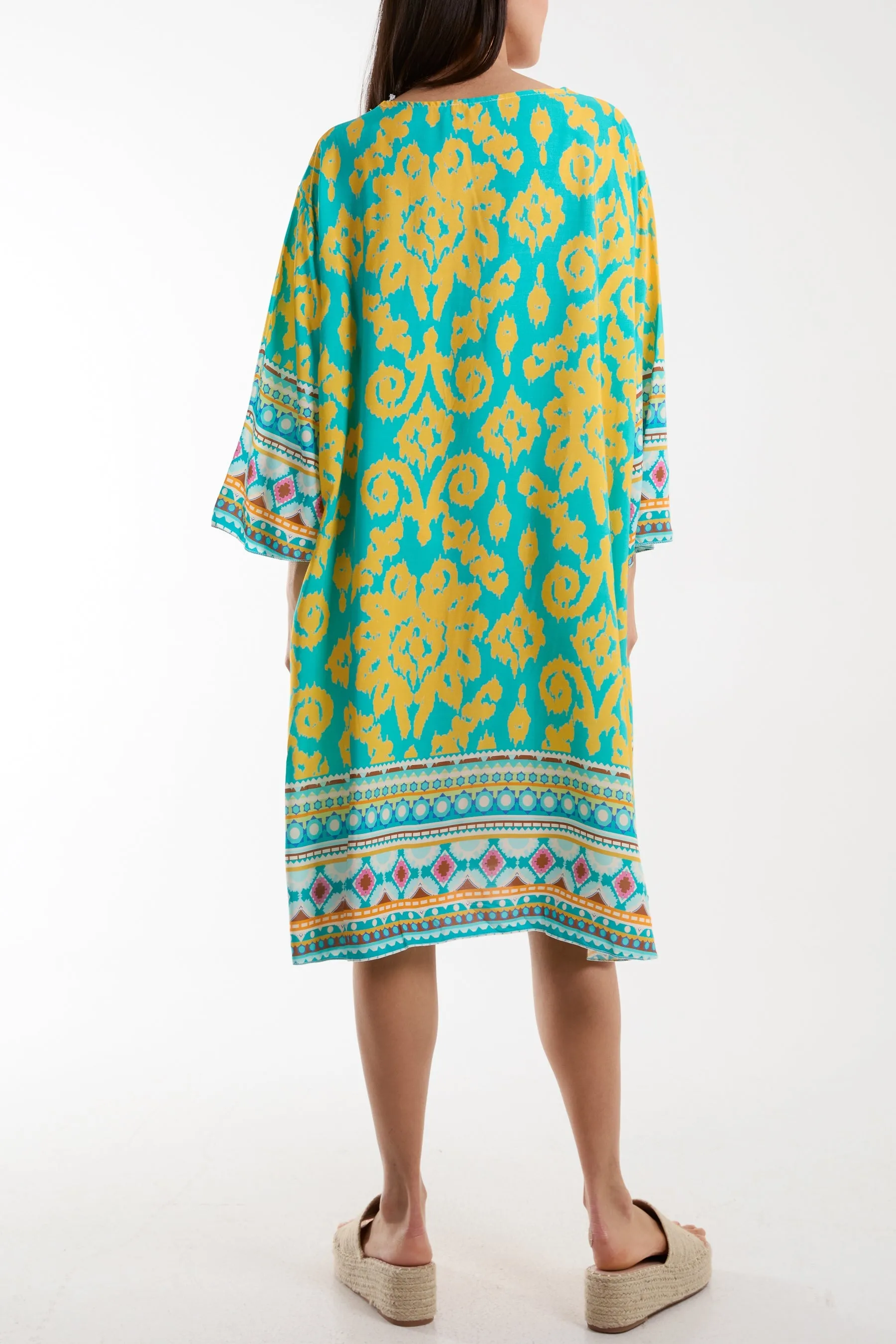 Embroidery V-Neck Printed Tunic Dress