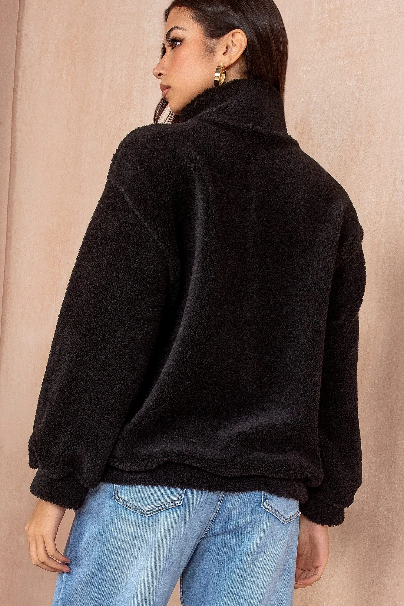 Emery Black Teddy Half Zip