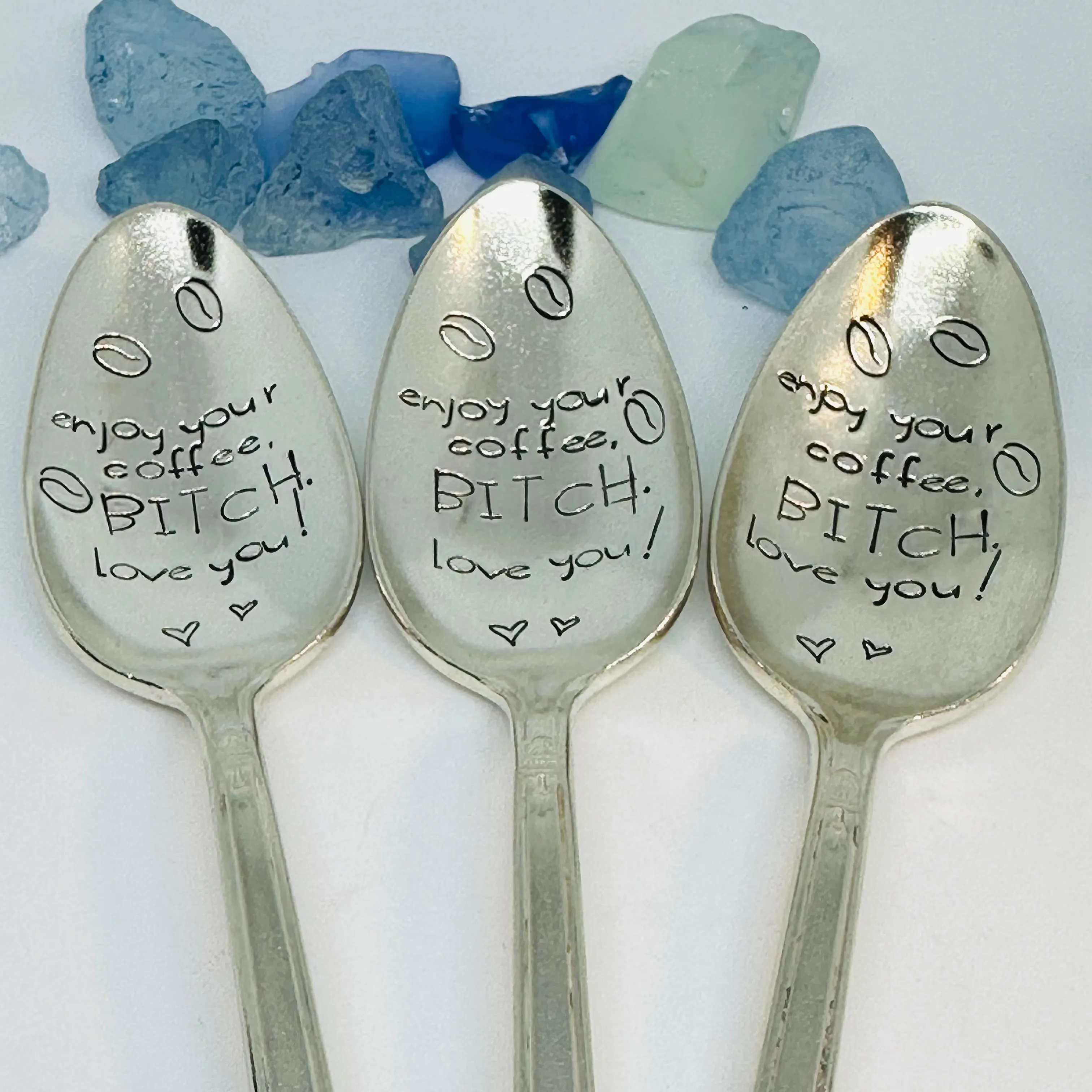 Enjoy Your Coffee/Tea, Bitch! Love you! Hand Stamped Novelty Spoon