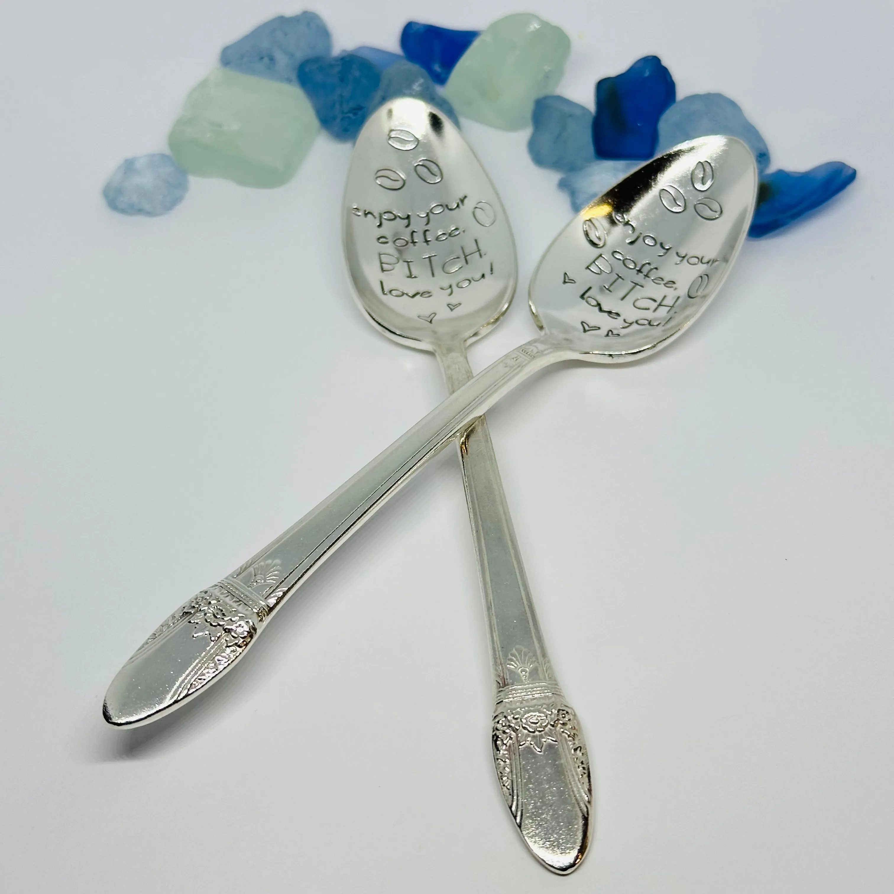 Enjoy Your Coffee/Tea, Bitch! Love you! Hand Stamped Novelty Spoon