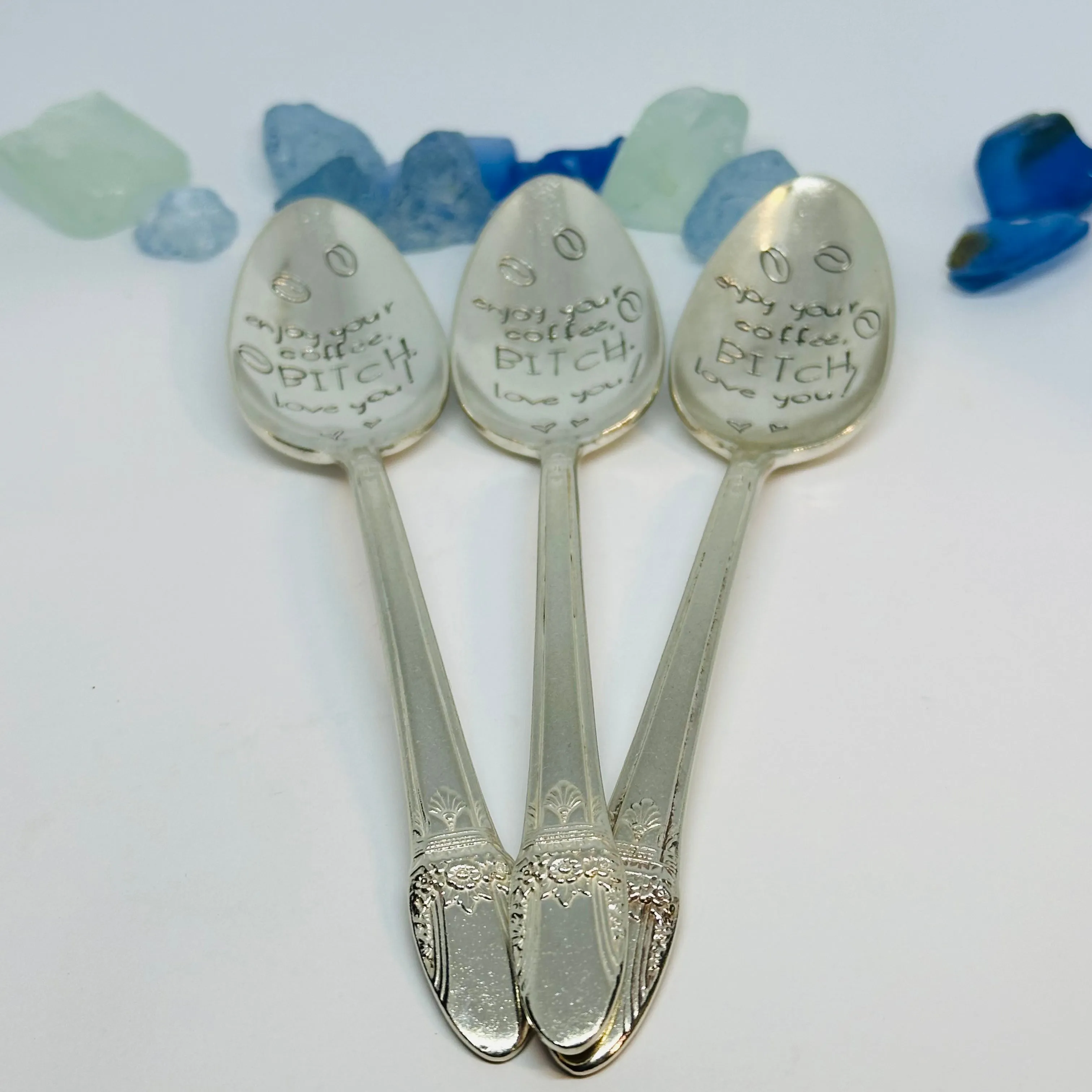 Enjoy Your Coffee/Tea, Bitch! Love you! Hand Stamped Novelty Spoon
