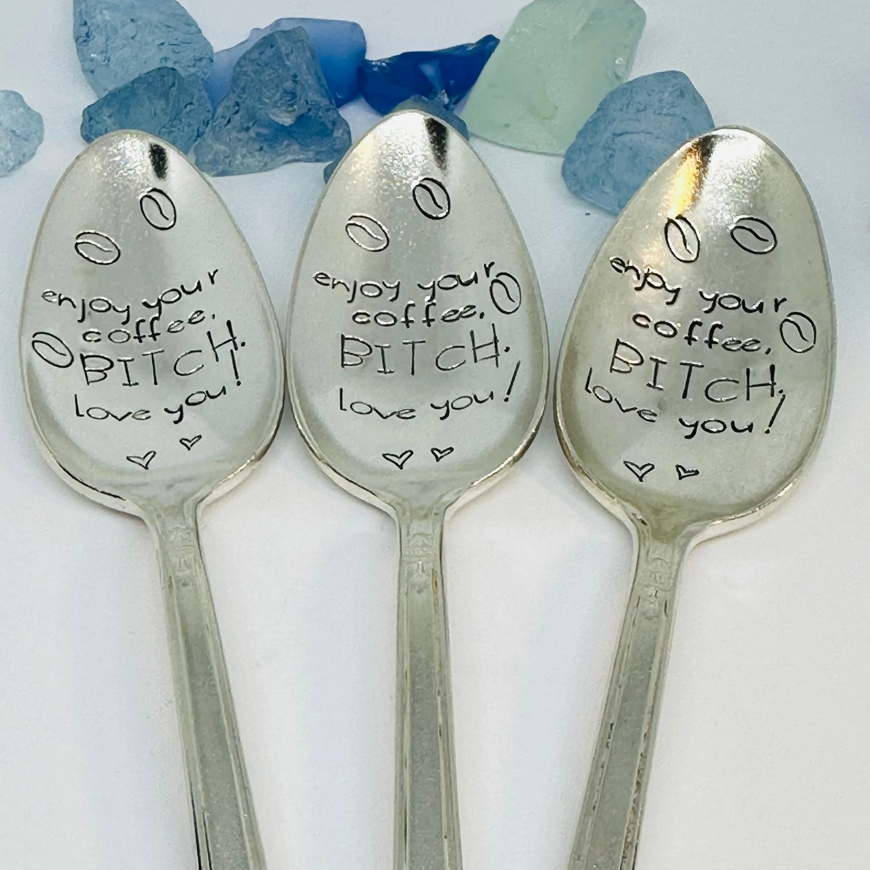 Enjoy Your Coffee/Tea, Bitch! Love you! Hand Stamped Novelty Spoon