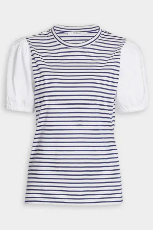 Eva Puff Sleeve Tee Top in Navy White