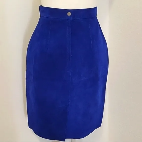 Express Vintage 80s 1980s Blue Suede Pencil Skirt XS