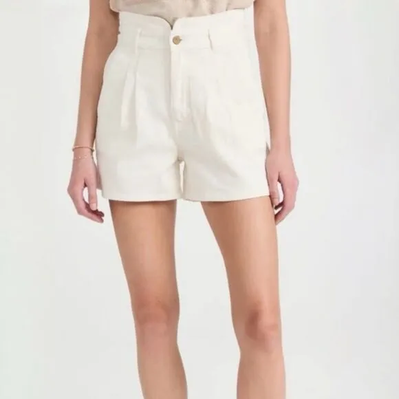 Faherty womens Rikki beige organic cotton pleated paperbag style shorts sz M