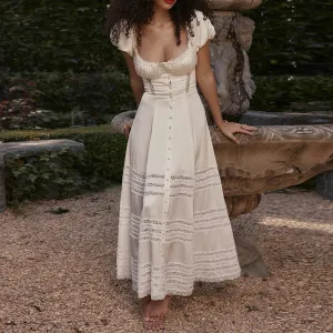 Fairycore Milkmade French Vintage Lace Trim A-line Midi Dress