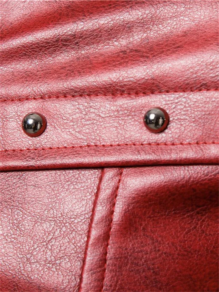 Fashion Solid Color Zipper Stitching Fur Collar Men's Leather Jacket