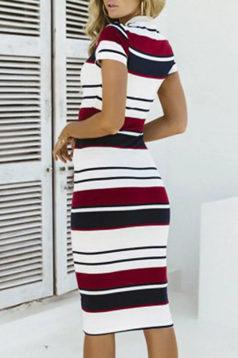 Fashion Vintage Striped Patchwork O Neck A Line Dresses