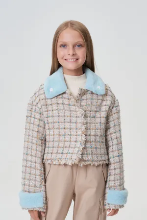 Faux Fur Collar Tweed Jacket