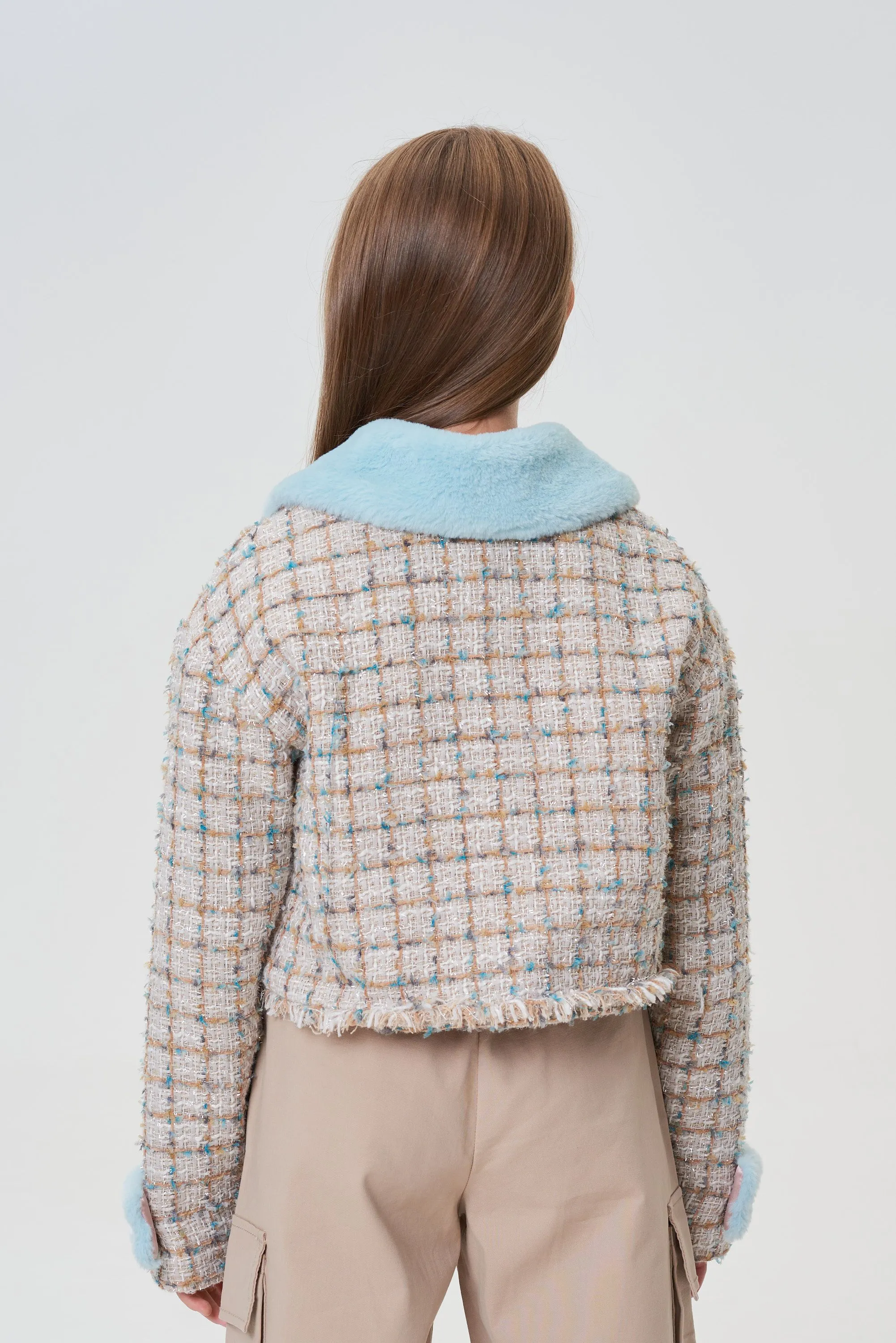 Faux Fur Collar Tweed Jacket