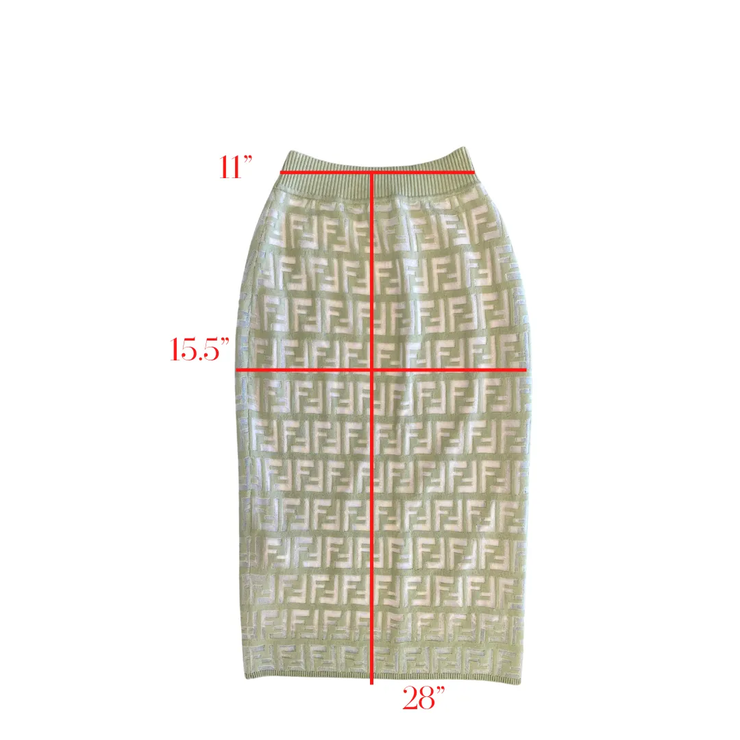 Fendi FF Green Knit Midi Skirt