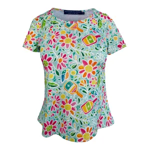 Fenwick Crew Neck Tee in Pickle Me Pink Aqua