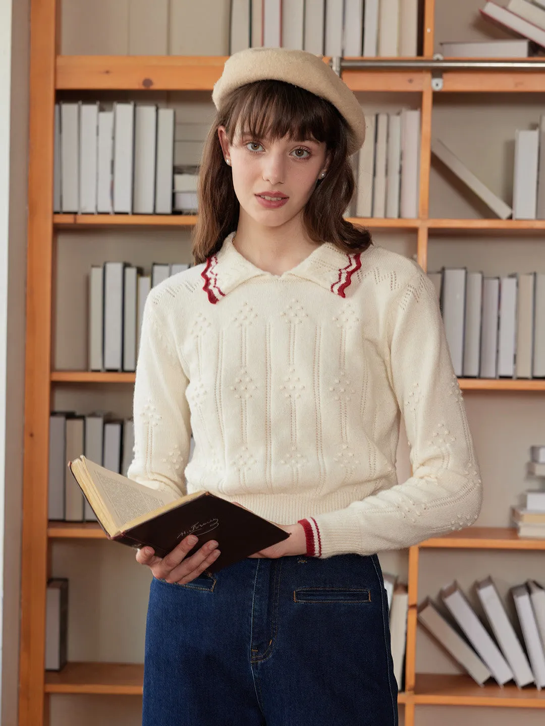 【Final Sale】Eloise Peter Pan Collar Ribbed Wool Sweater