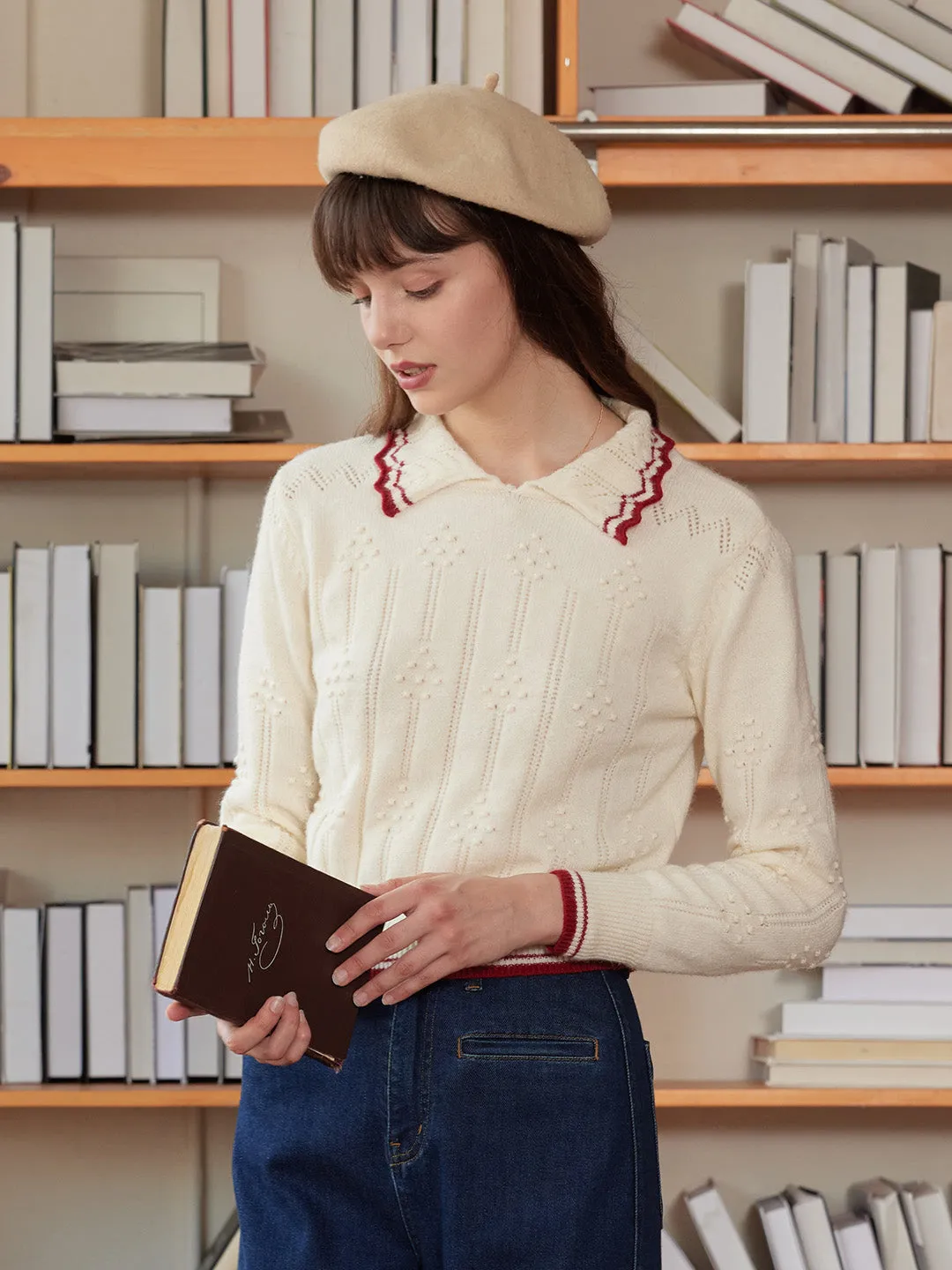 【Final Sale】Eloise Peter Pan Collar Ribbed Wool Sweater