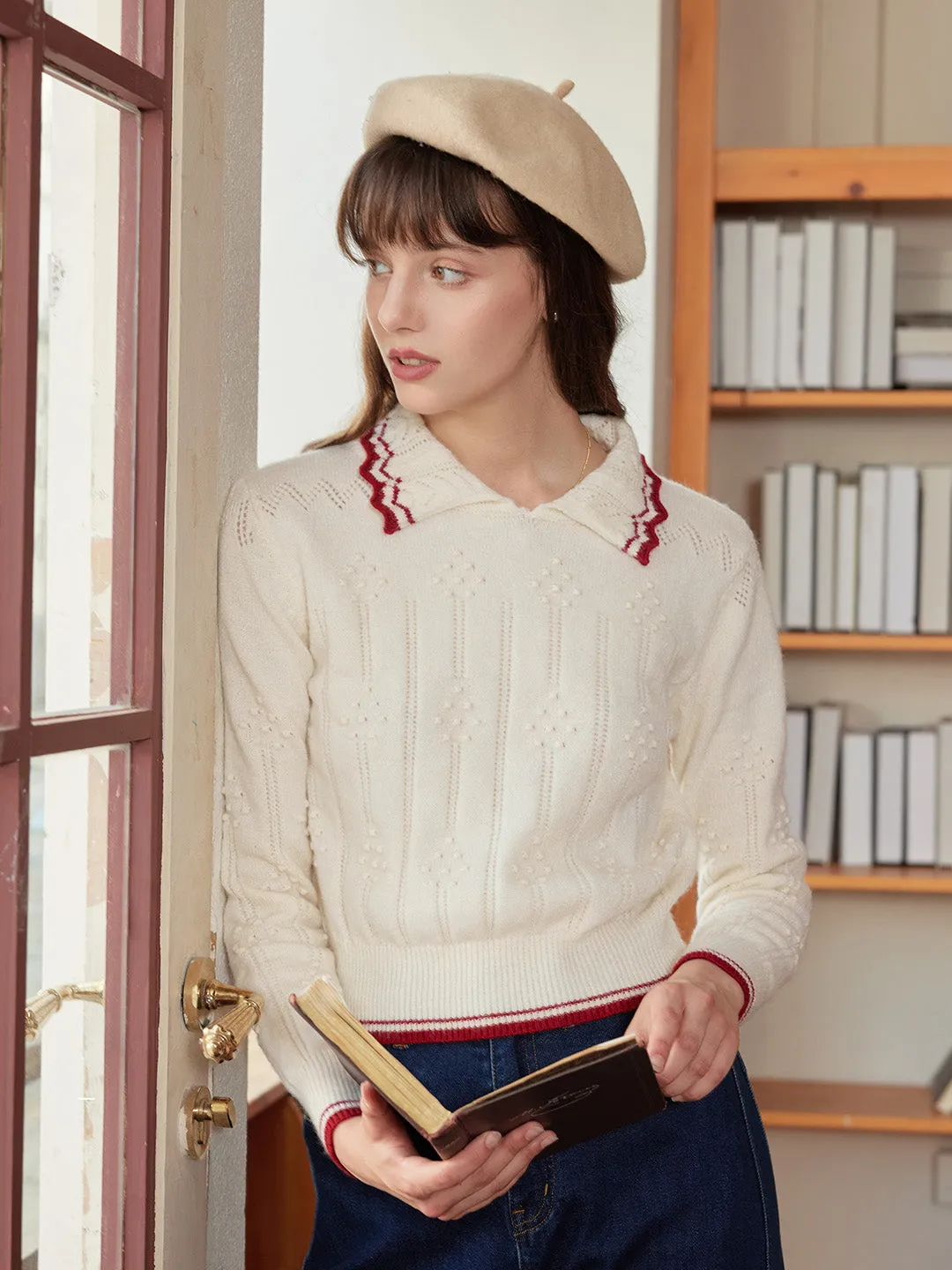 【Final Sale】Eloise Peter Pan Collar Ribbed Wool Sweater