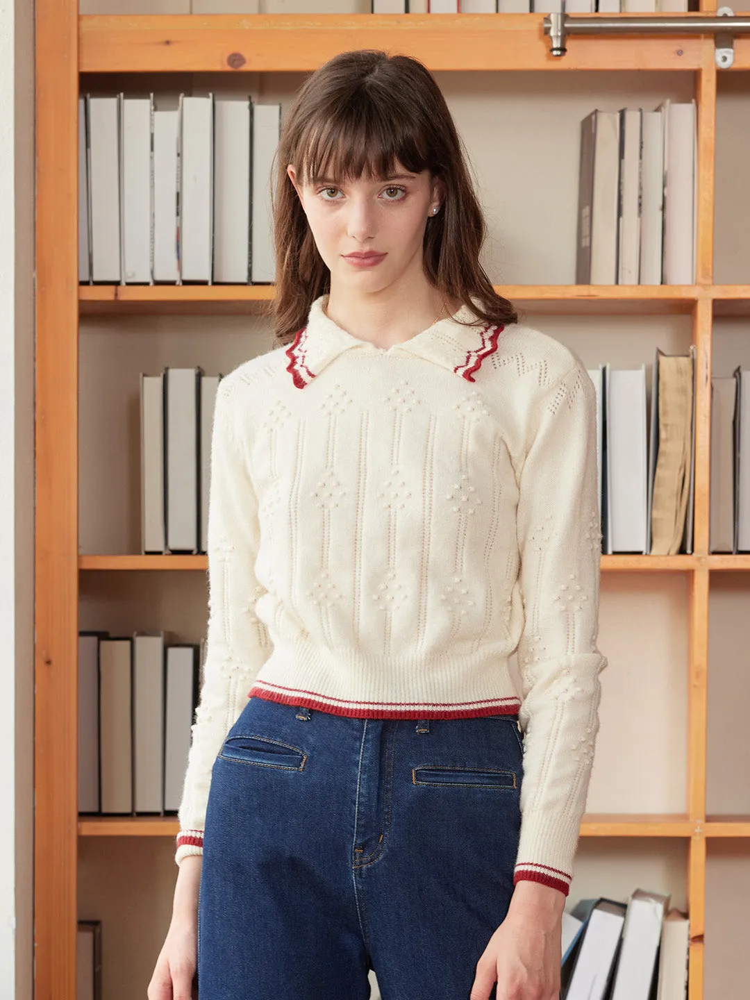 【Final Sale】Eloise Peter Pan Collar Ribbed Wool Sweater