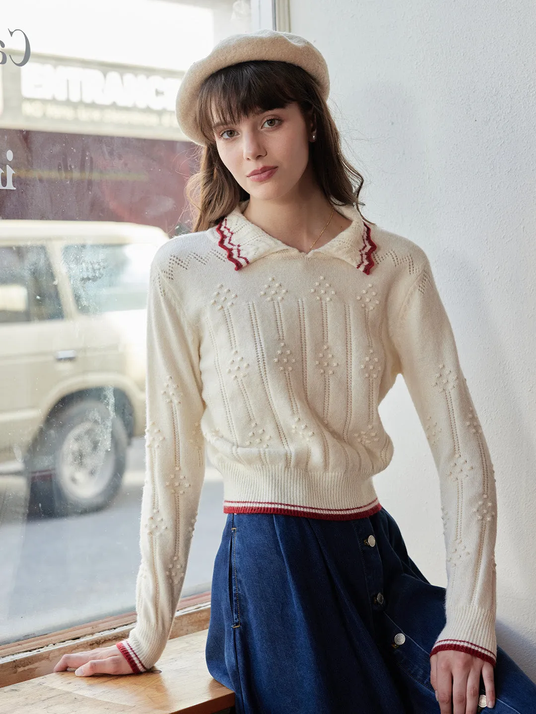 【Final Sale】Eloise Peter Pan Collar Ribbed Wool Sweater