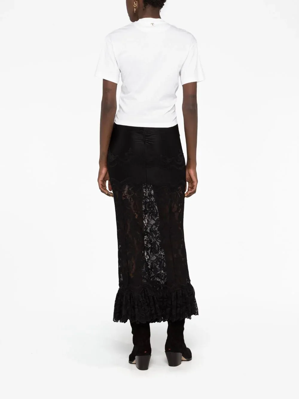 Floral-Lace Midi Skirt