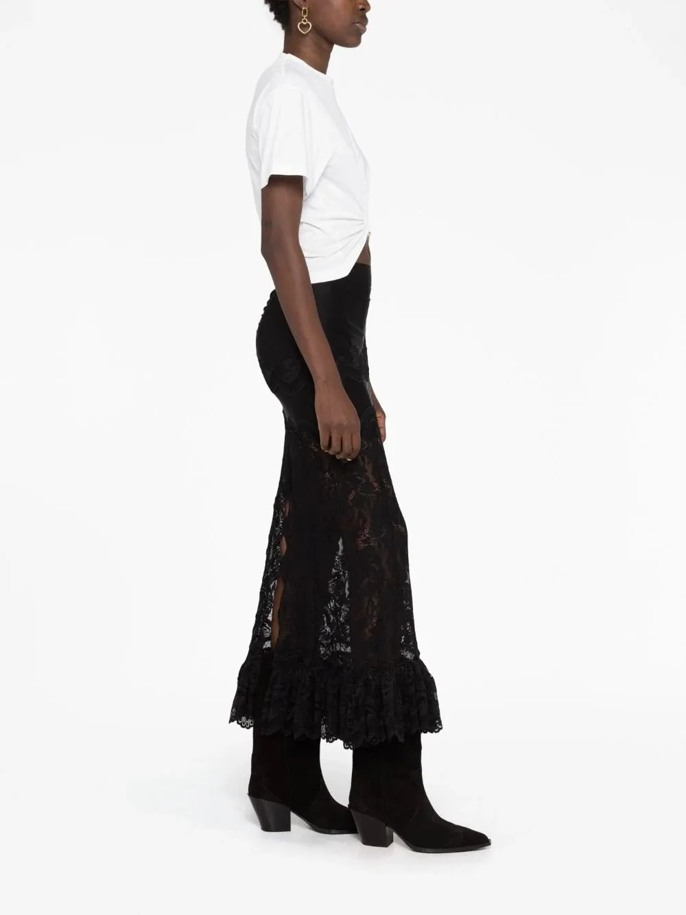 Floral-Lace Midi Skirt