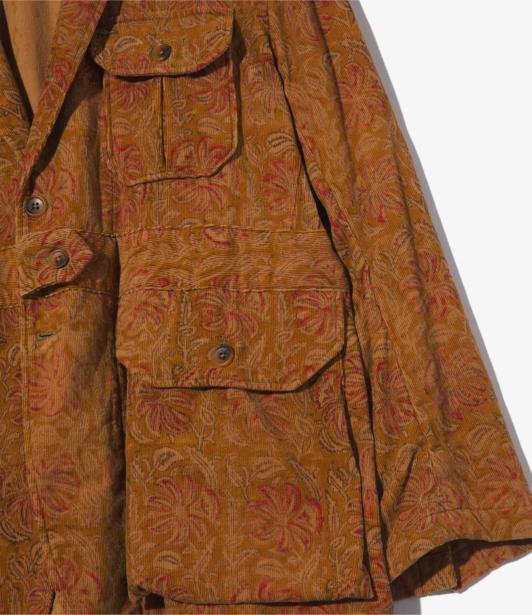 Folk Jacket – Khaki Floral Printed Corduroy