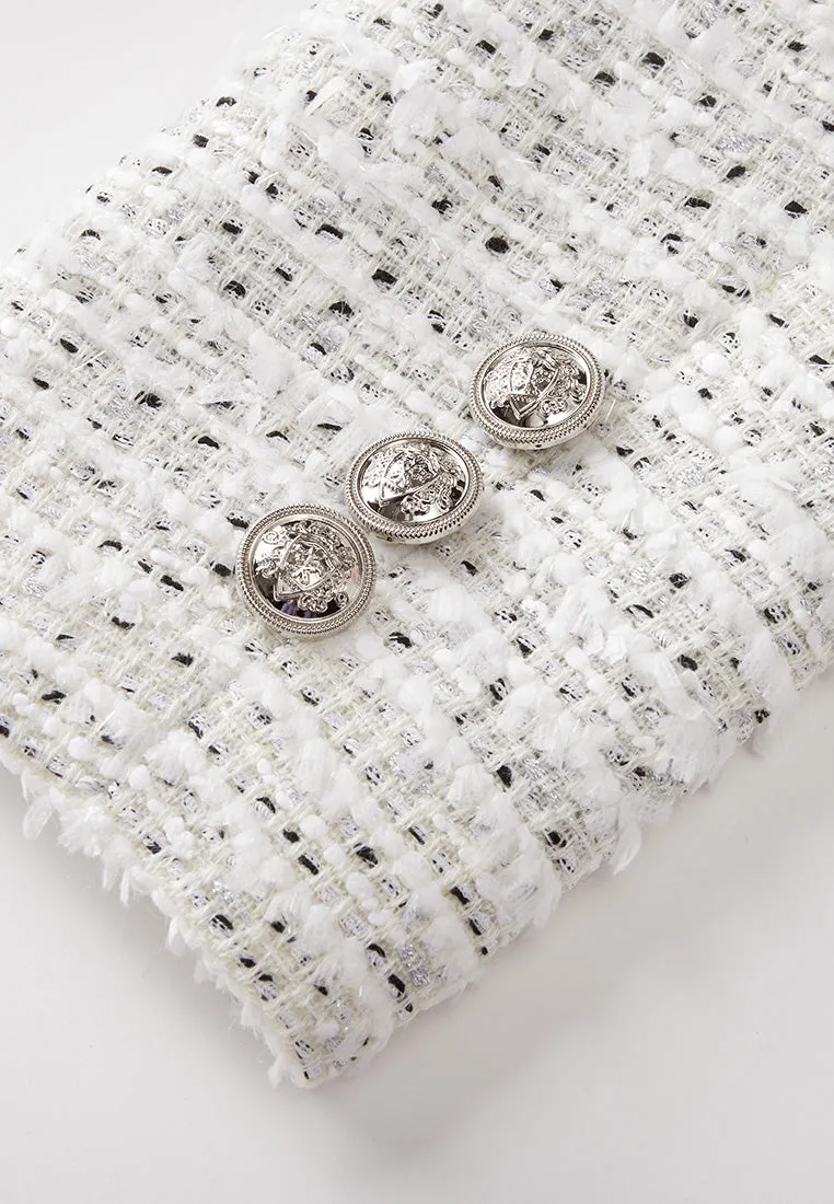 Frayed-detail Striped Mixed-tweed Belted Coat