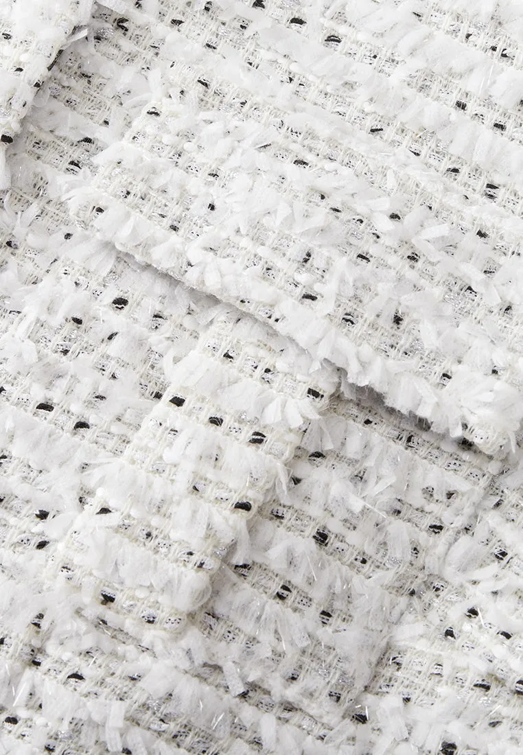 Frayed-detail Striped Mixed-tweed Belted Coat