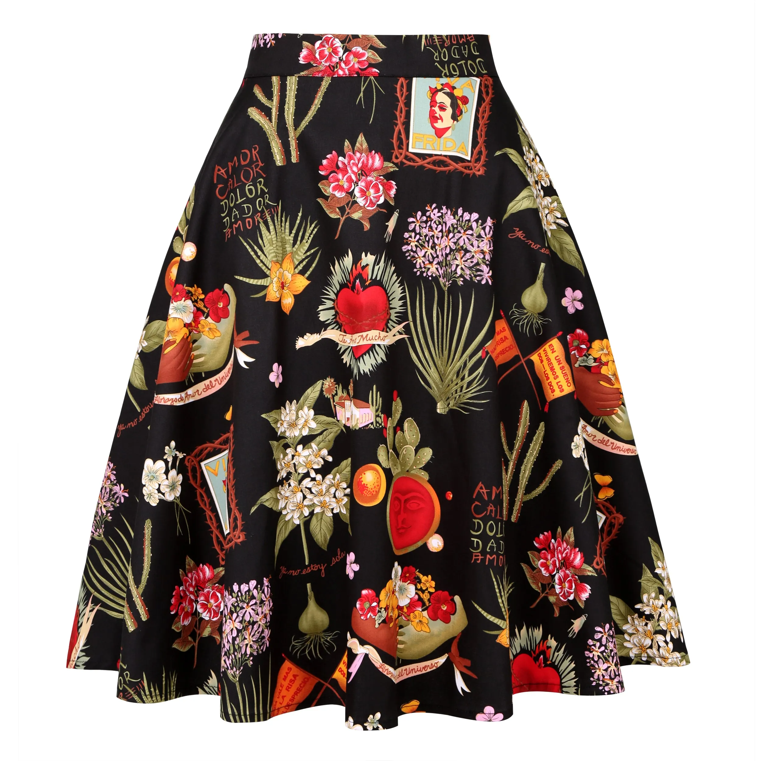 Frida Kahlo on black - Juliette Swing Skirt