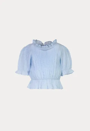 Frill Trim Smoking Puff Sleeves Blouse