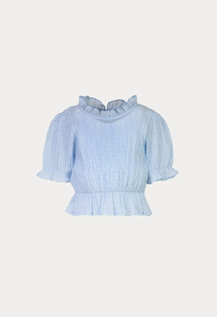 Frill Trim Smoking Puff Sleeves Blouse