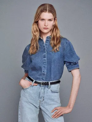 Frt744 Billow Sleeve Denim Top