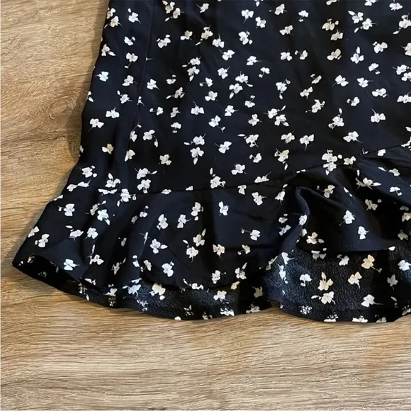 Garage Black &amp; White Floral Mini Skirt Set with Ruffle Hem &amp; Adjustable Ruching