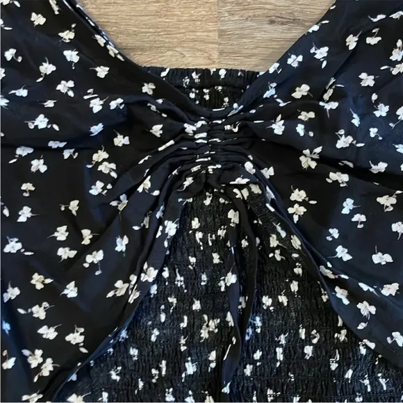 Garage Black &amp; White Floral Mini Skirt Set with Ruffle Hem &amp; Adjustable Ruching